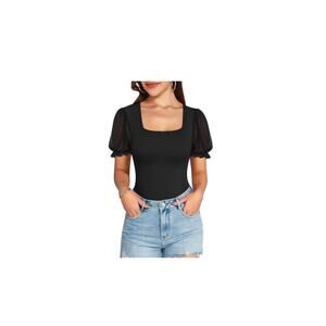 NWT MANGOPOP Bodysuit Square Neck Sheer Mesh Casual Size Small